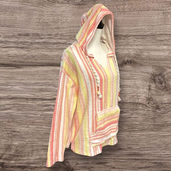 Southern Spirit Baja Style Hoodie Terry Pullover Stripped Coral Multi XL - Picture 2 of 8